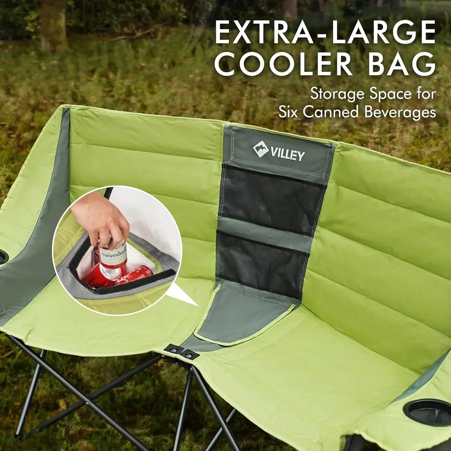 Double camping chair extra wide love seat heavy duty padded camping sofa portable folding chair