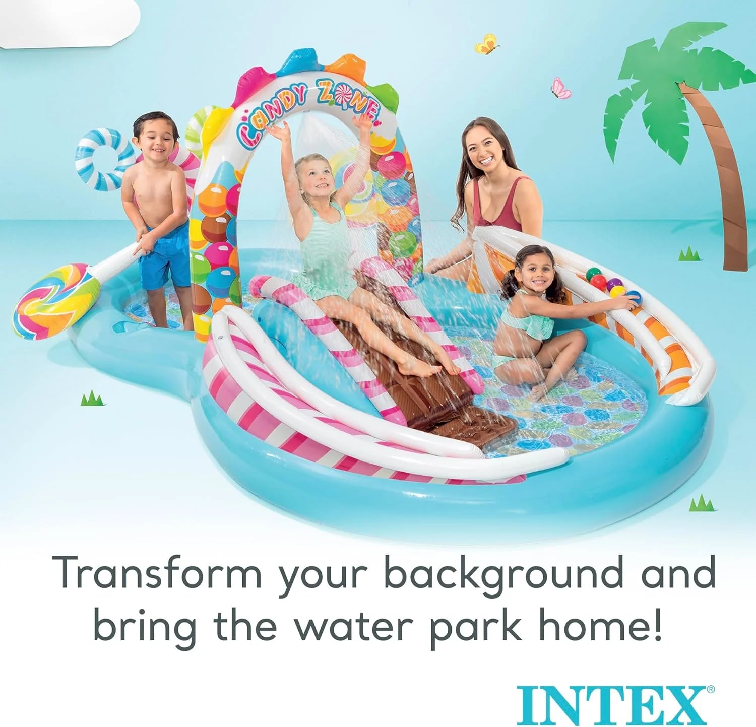 Intex 96 x 78 x 28 Inflatable Jungle Adventure Play Center Spray Kiddie Pool - Backyard Kids Water Slide, Outdoor Blow-Up Splash Pad for Toddlers