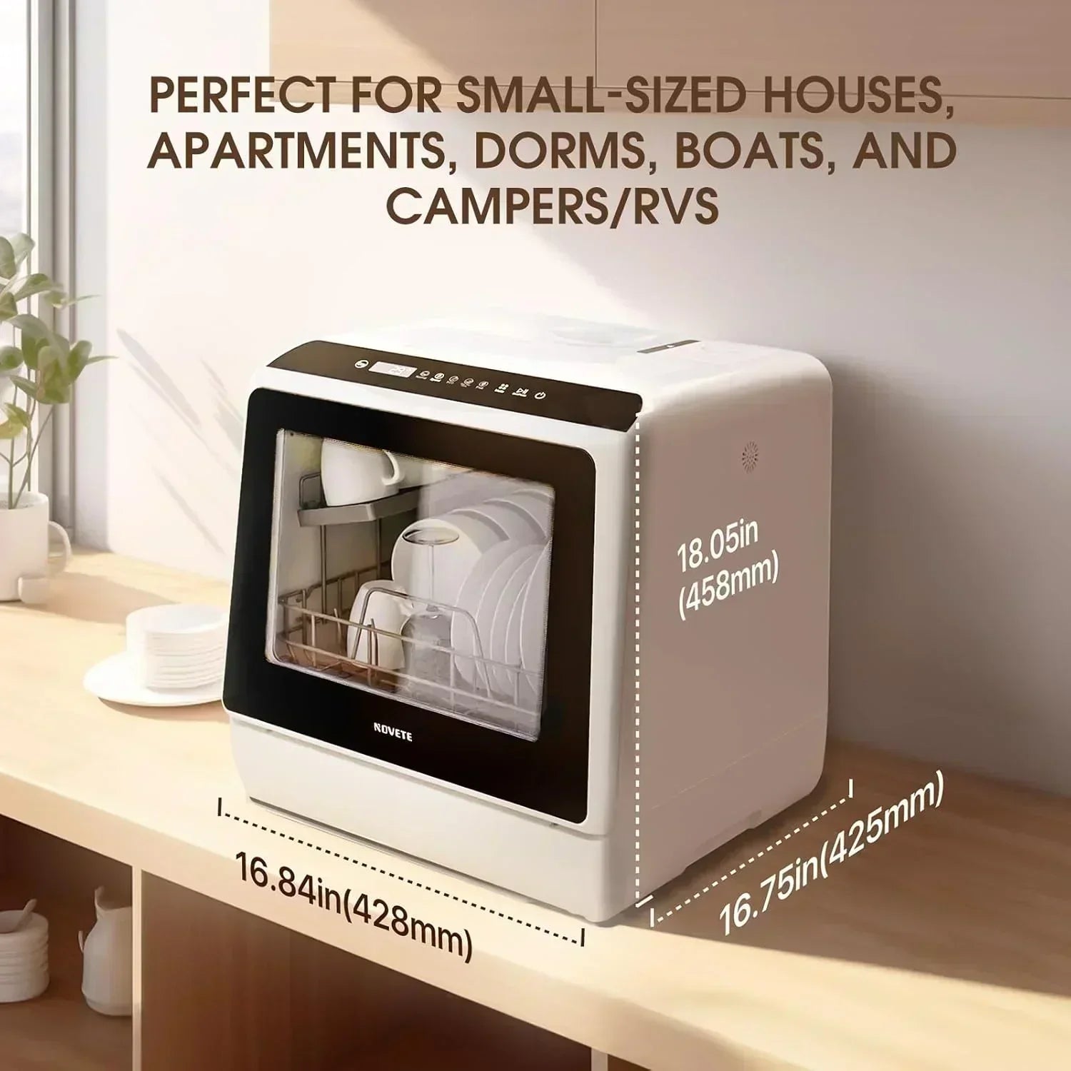 NOVETE portable tabletop dishwasher compact dishwasher with 5-liter built-in water tank
