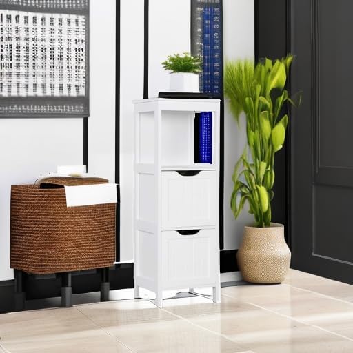 Bathroom Floor Cabinet Wooden Storage Cabinet with 2 Drawers Multifunctional Side Organizer Rack
