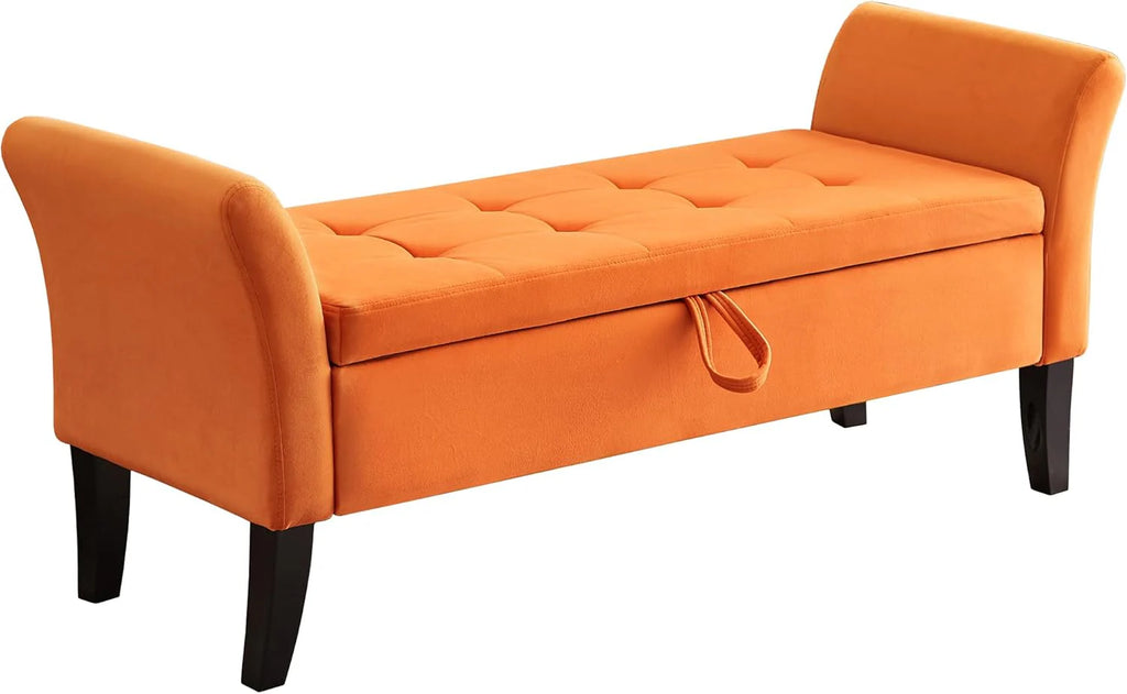 Furniliving Modern Storage Ottoman Bench, Sherpa Ottoman End of Bed Bench with Solid Wood Legs Upholstered Ottoman Benches with Storage Indoor Bench