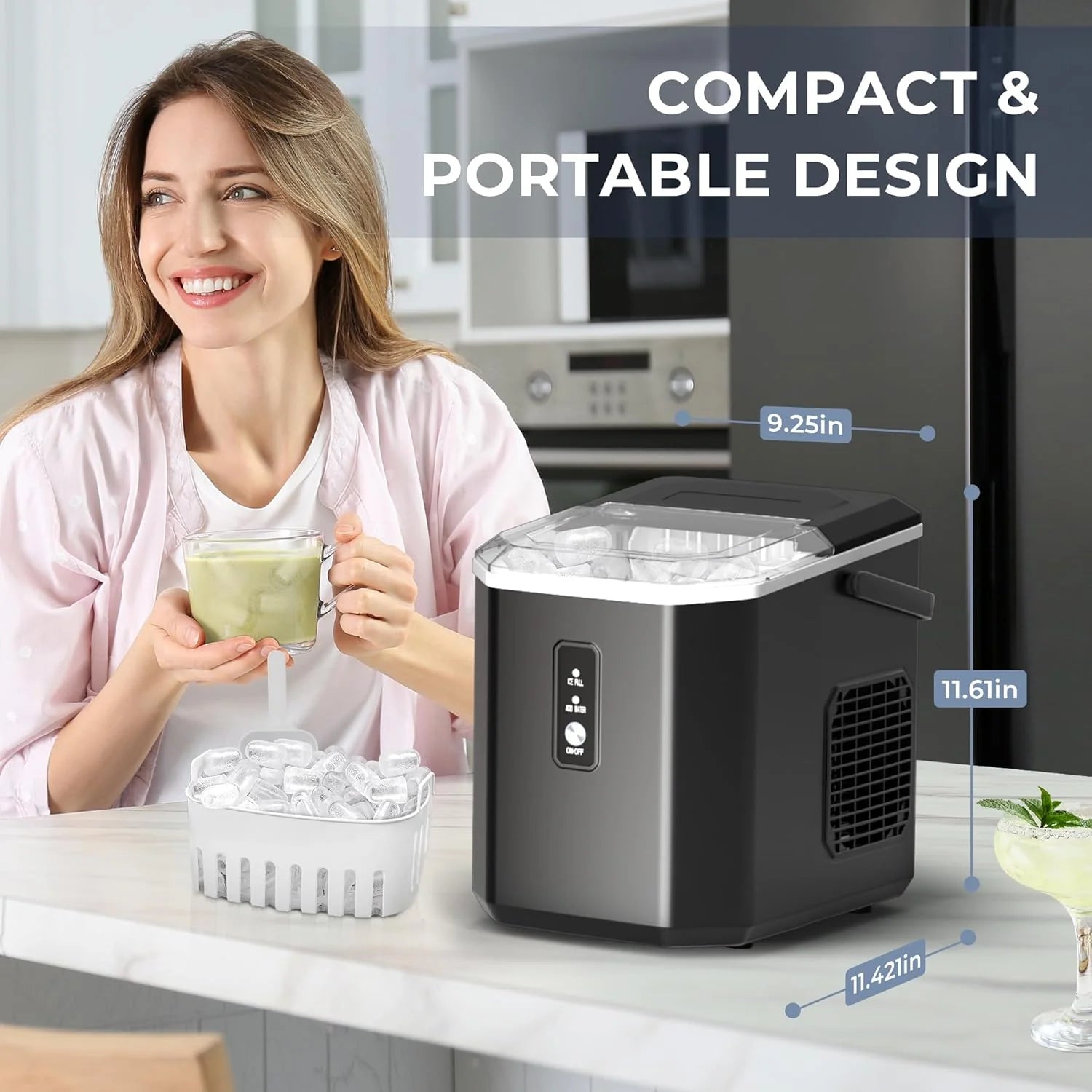 EUHOMY Nugget Ice Maker Countertop, Ready in 8 Mins, 35lbs/24H, Self-Cleaning, Portable Ice Makers Machine with Ice Scoop & Basket, Sonic Ice Maker with Chewable Pellet Ice for Home/Party/RV/Camping