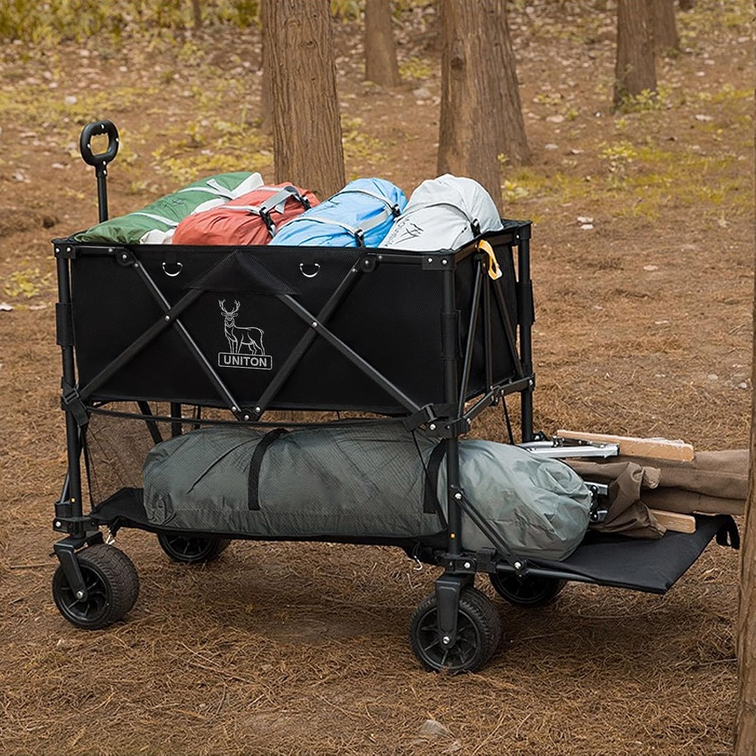 Double Decker Wagon 600lb Capacity 400L Collapsible Wagon 54 Extended Utility Folding Cart